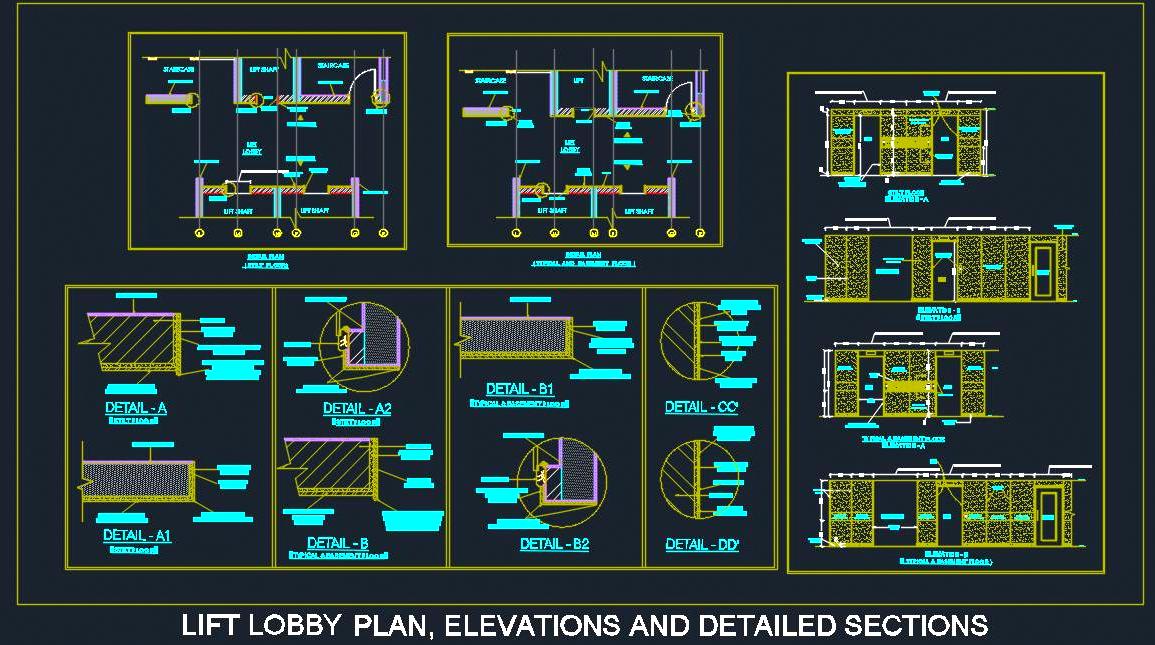 Lift Lobby Interiors in AutoCAD with Stone Finish